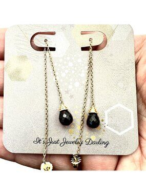 Womens Earrings 14K Yellow Gold Garnet Briolette Drop Threader Chandelier Pierce